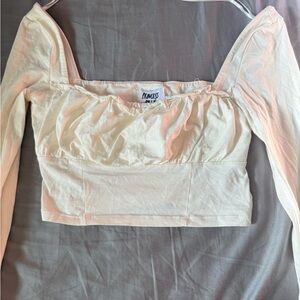 Princess Polly Ivory Long-Sleeve Ruched Square Neck Crop Top